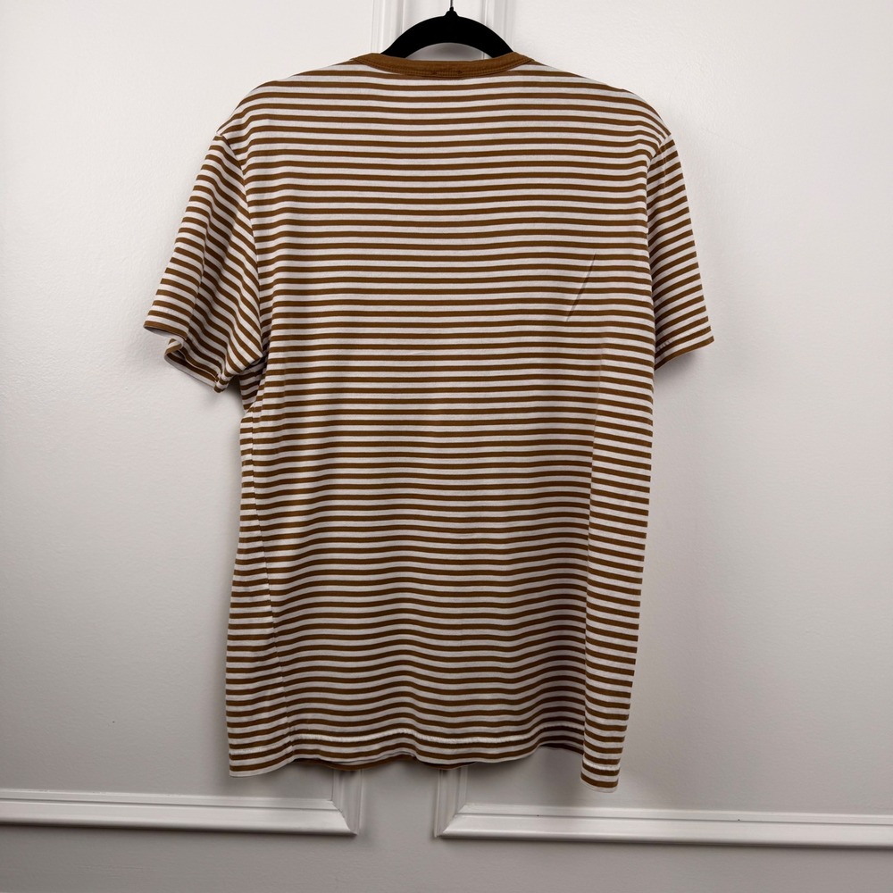 Sunspel England 1860 Striped T-Shirt Brown White Crew Neck Short Sleeve M